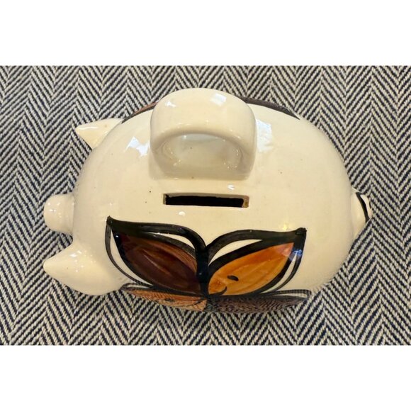 Hand-Painted Ceramic Piggy Bank With Floral Design By Mailani - Picture 7 of 10